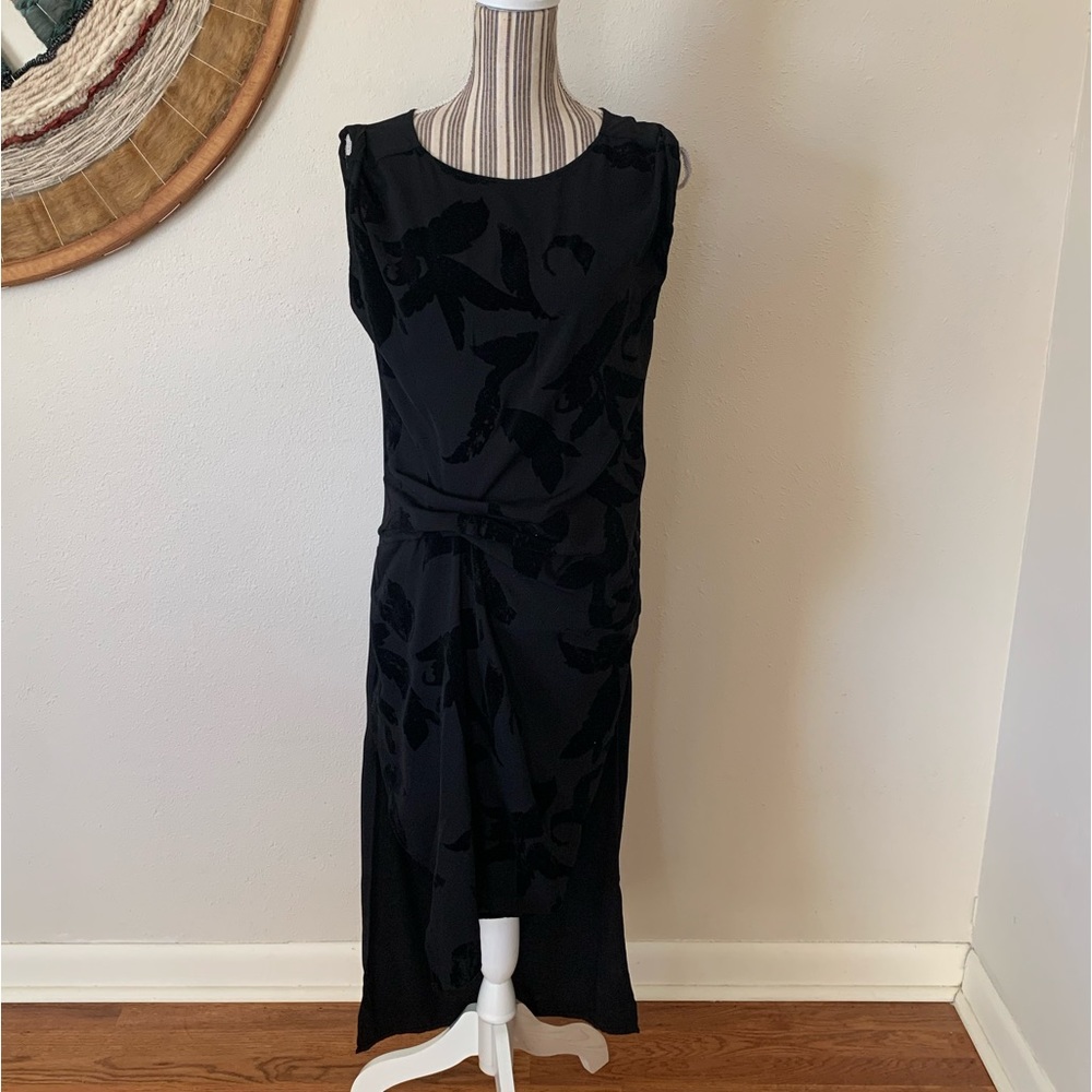 All Saints Black Dress Velvet Flowers Women’s Size 2 - Picture 9 of 11